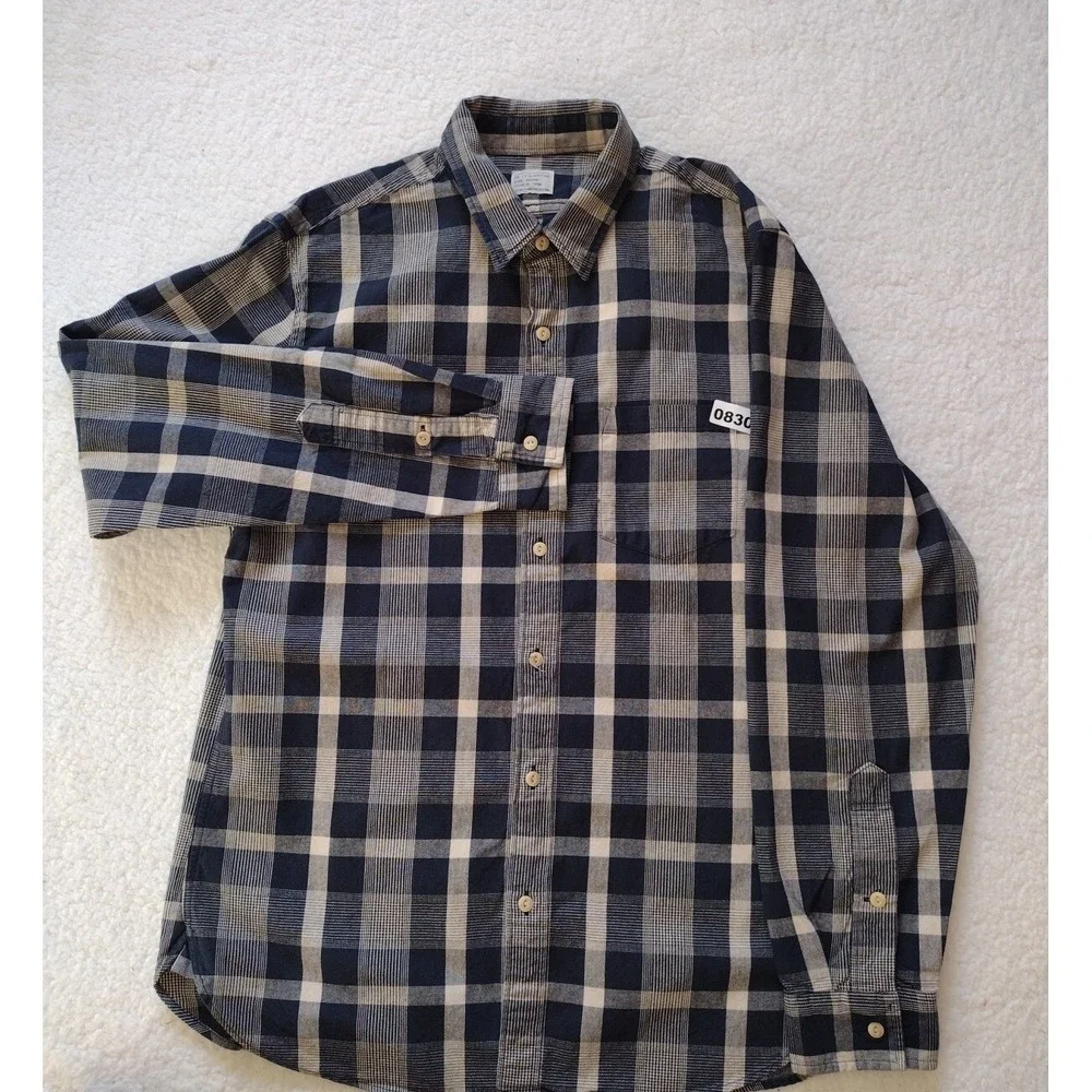 J Crew Size Medium Button Shirt Blue Plaid‎ Long Sleeve Tailored Fit Casual